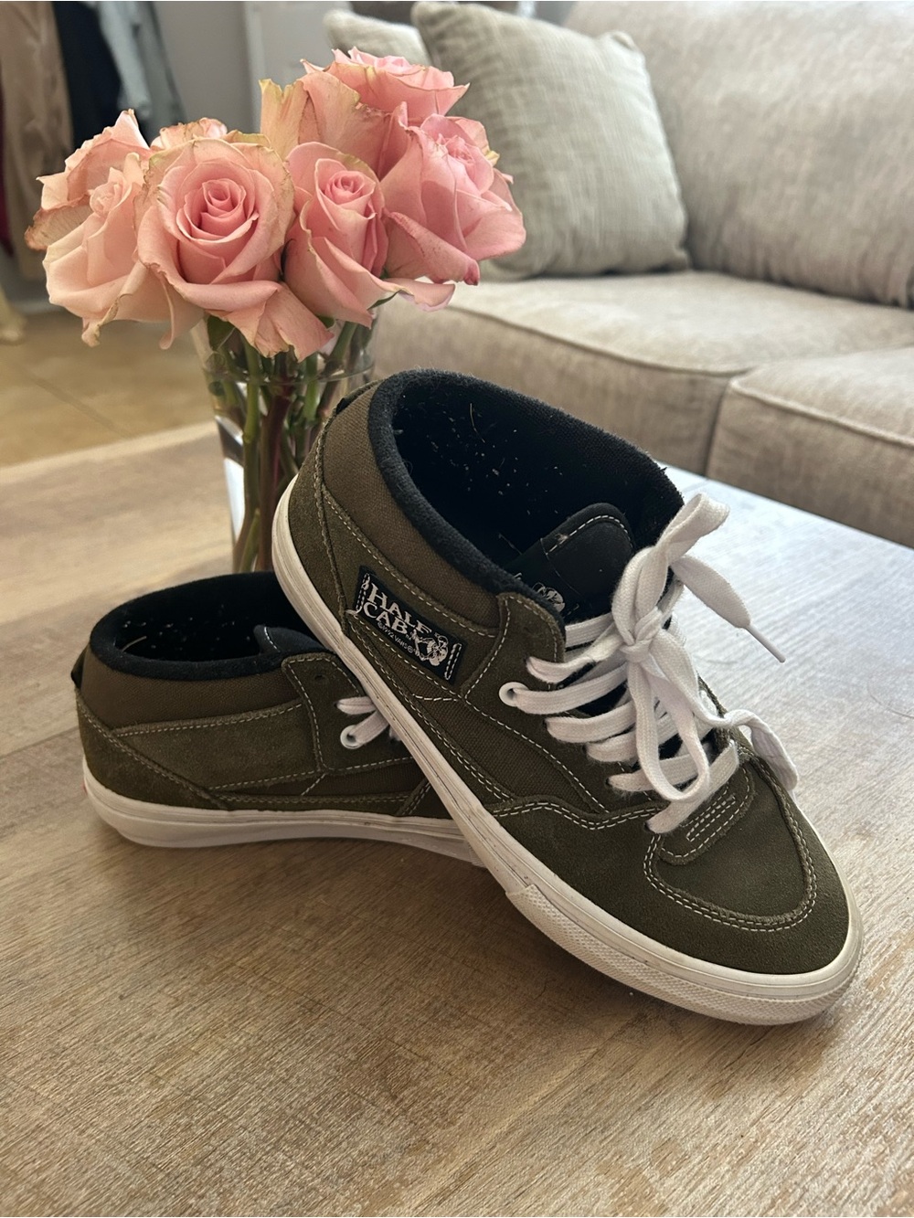 Half Cab Vans Olive Green Skate Sneakers with White Laces